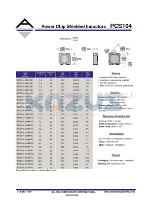 PCS104-270M-RC datasheet - Power Chip Shielded Inductors