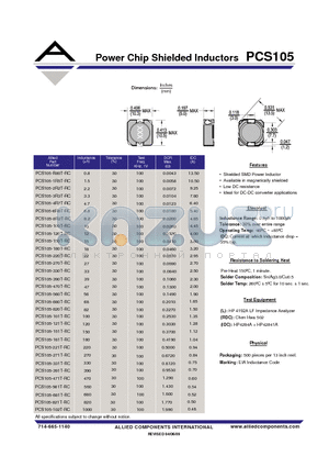 PCS105-100T-RC datasheet - Power Chip Shielded Inductors