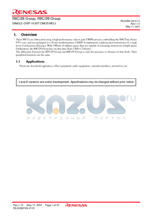 R5F21284SDSP datasheet - SINGLE-CHIP 16-BIT CMOS MCU