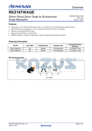 RKZ16TWAQE datasheet - Silicon Planar Zener Diode for Bi-directional Surge Absorption