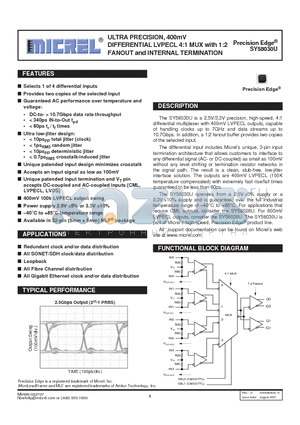 SY58030U datasheet - ULTRA PRECISION, 400mV DIFFERENTIAL LVPECL 4:1 MUX with 1:2 FANOUT