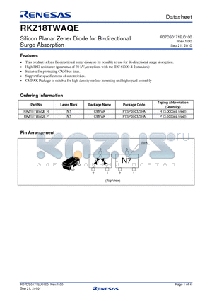 RKZ18TWAQEH datasheet - Silicon Planar Zener Diode for Bi-directional Surge Absorption