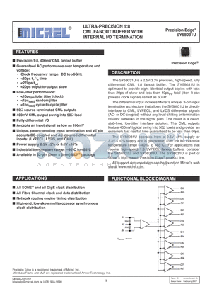 SY58031UMGTR datasheet - ULTRA-PRECISION 1:8 CML FANOUT BUFFER WITH INTERNAL I/O TERMINATION