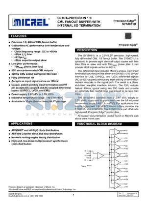 SY58031UMITR datasheet - ULTRA-PRECISION 1:8 CML fanout buffer WITH INTERNAL I/O TERMINATION