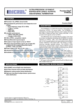 SY58032UMG datasheet - ULTRRA-PRECISION 1:8 FANOUT BUFFER WITH LVPECL OUTPUTS AND INTERNAL TERMINATION