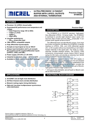 SY58032UMGTR datasheet - ULTRA-PRECISION 1:8 FANOUT BUFFER WITH LVPECL OUTPUTS AND INTERNAL TERMINATION