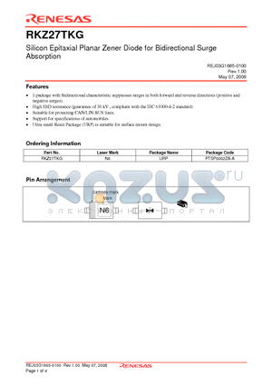 RKZ27TKG datasheet - Silicon Epitaxial Planar Zener Diode for Bidirectional Surge Absorption