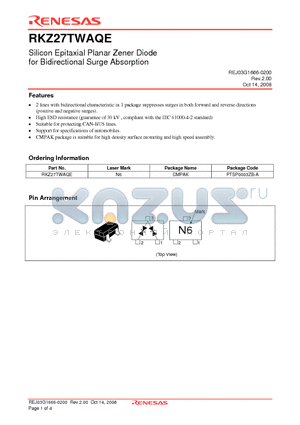 RKZ27TWAQE datasheet - Silicon Epitaxial Planar Zener Diode for Bidirectional Surge Absorption