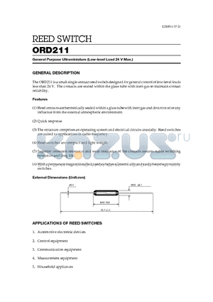 ORD211 datasheet - REED SWITCH