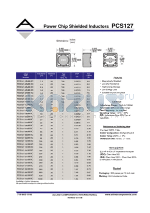 PCS127-100M-RC datasheet - Power Chip Shielded Inductors