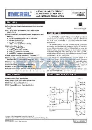 SY58035UMG datasheet - 4.5GHz, 1:6 LVPECL FANOUT BUFFER WITH 2:1 MUX INPUT AND INTERNAL TERMINATION