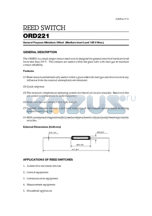 ORD221 datasheet - REED SWITCH