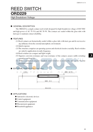 ORD229 datasheet - REED SWITCH