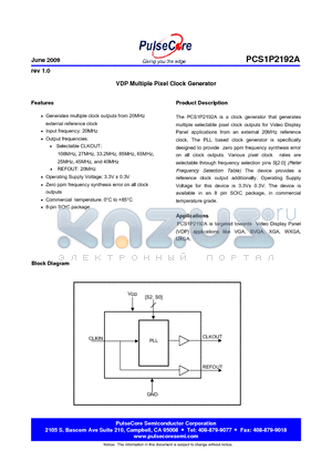 PCS1P2192AG-08SR datasheet - VDP Multiple Pixel Clock Generator