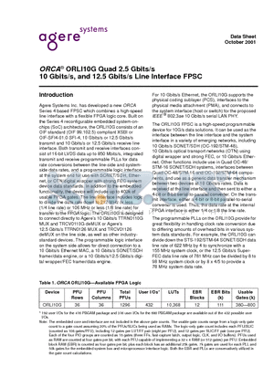 ORLI10G datasheet - Quad 2.5 Gbits/s 10 Gbits/s, and 12.5 Gbits/s Line Interface FPSC