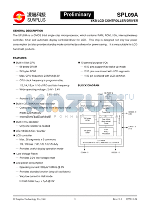 SPL09A datasheet - 5KB LCD CONTROLLER/DRIVER