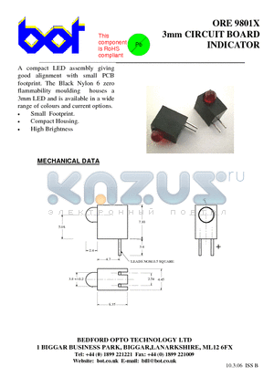 ORE9801X datasheet - 3mm CIRCUIT BOARD INDICATOR