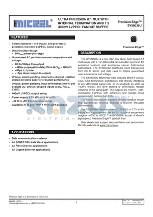 SY58039UMI datasheet - ULTRA PRECISION 8:1 MUX WITH INTERNAL TERMINATION