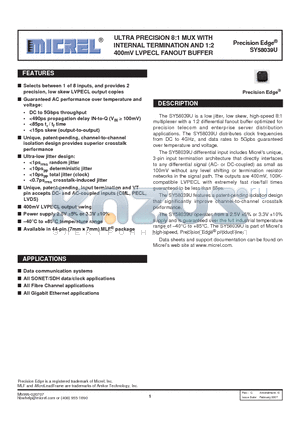 SY58039UMITR datasheet - ULTRA PRECISION 8:1 MUX WITH INTERNAL TERMINATION AND 1:2 400mV LVPECL FANOUT BUFFER