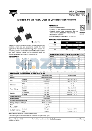 ORNA datasheet - Molded, 50 Mil Pitch, Dual-In-Line Resistor Network