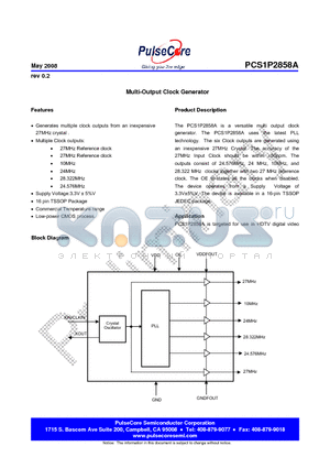 PCS1P2858AG-16TT datasheet - Multi-Output Clock Generator