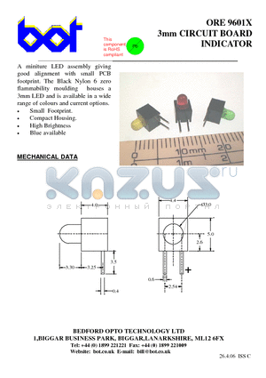 ORE9601 datasheet - 3mm CIRCUIT BOARD INDICATOR