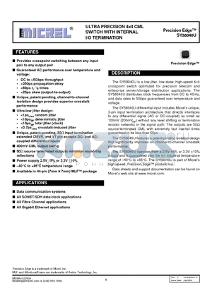 SY58040U datasheet - ULTRA PRECISION 4 X 4 CML SWITCH WITH INTERNAL I/O TERMINATION