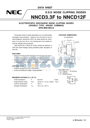 NNCD11F datasheet - ELECTROSTATIC DISCHARGE NOISE CLIPPING DIODES DOUBLE TYPE, ANODE COMMON 3PIN MINI MOLD