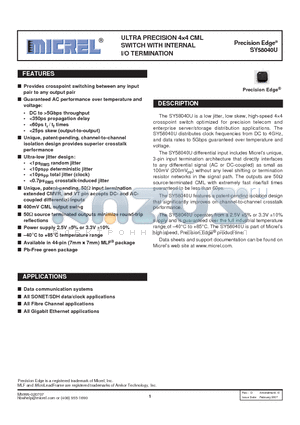 SY58040U datasheet - ULTRA PRECISION 4 4 CML SWITCH WITH INTERNAL I/O TERMINATION