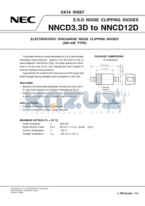NNCD12D datasheet - ELECTROSTATIC DISCHARGE NOISE CLIPPING DIODES 200 mW TYPE