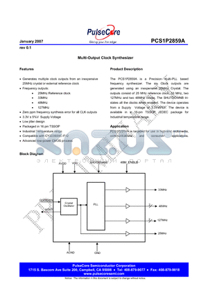 PCS1P2859AG-16TT datasheet - Multi-Output Clock Synthesizer