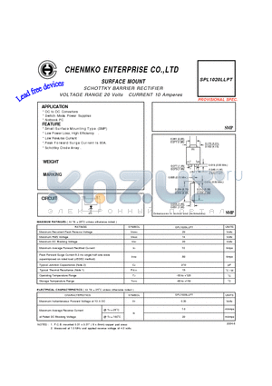 SPL1020LLPT datasheet - SCHOTTKY BARRIER RECTIFIER