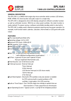 SPL10A datasheet - 7.5KB LCD CONTROLLER/DRIVER