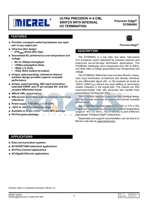 SY58040UMYTR datasheet - ULTRA PRECISION 44 CML SWITCH WITH INTERNAL I/O TERMINATION