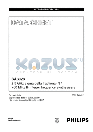 SA8028W datasheet - 2.5 GHz sigma delta fractional-N / 760 MHz IF integer frequency synthesizers