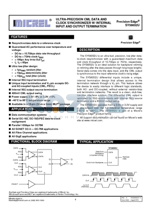 SY58052UMG datasheet - ULTRA-PRECISION CML DATA AND CLOCK SYNCHRONIZER W/ INTERNAL INPUT