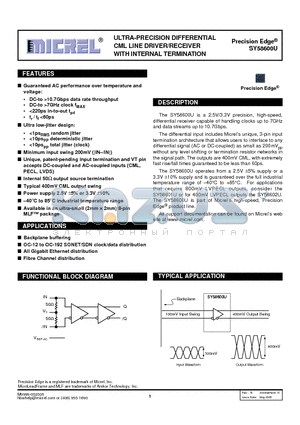 SY58600U datasheet - ULTRA-PRECISION DIFFERENTIAL CML LINE DRIVER/RECEIVER WITH INTERNAL TERMINATION