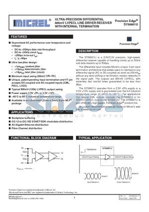 SY58601UMGTR datasheet - ULTRA-PRECISION DIFFERENTIAL 800mV LVPECL LINE DRIVER/RECEIVER