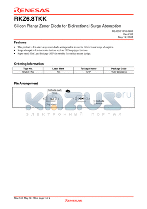 RKZ6.8TKK datasheet - Silicon Planar Zener Diode for Bidirectional Surge Absorption