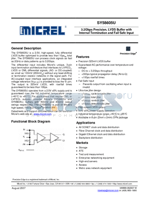 SY58605U_10 datasheet - 3.2Gbps Precision, LVDS Buffer with