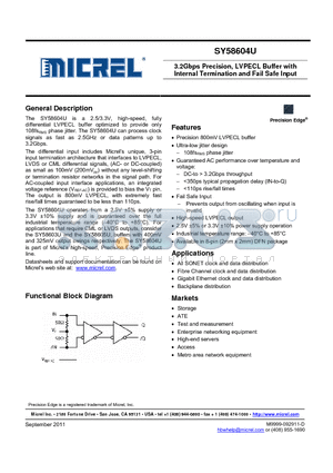 SY58604U_11 datasheet - 3.2Gbps Precision, LVPECL Buffer