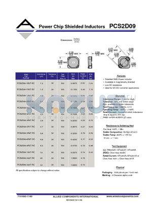 PCS2D09-6R8T-RC datasheet - Power Chip Shielded Inductors