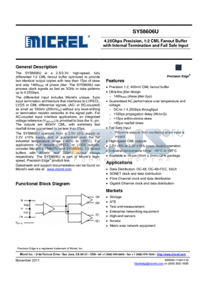 SY58606U datasheet - 4.25Gbps Precision, 1:2 CML Fanout Buffer