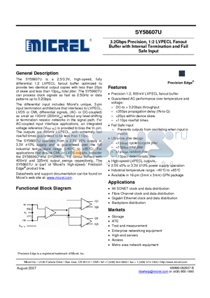 SY58607UMG datasheet - 3.2Gbps Precision, 1:2 LVPECL Fanout
