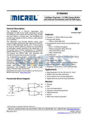 SY58606UMG datasheet - 4.25Gbps Precision, 1:2 CML Fanout Buffer