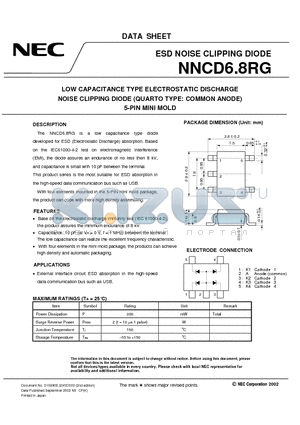 NNCD6.8RG datasheet - LOW CAPACITANCE TYPE ELECTROSTATIC DISCHARGE NOISE CLIPPING DIODE QUARTO TYPE: COMMON ANODE 5-PIN MINI MOLD