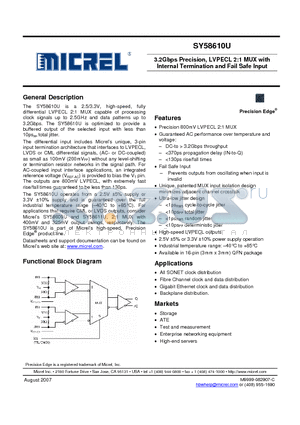 SY58610U datasheet - 3.2Gbps Precision, LVPECL 2:1 MUX with