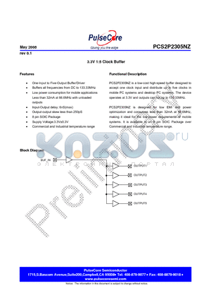 PCS2I2305NZF-08-SR datasheet - 3.3V 1:5 Clock Buffer