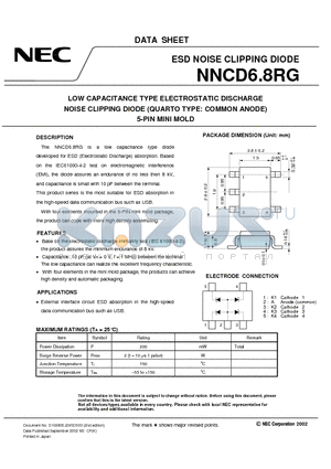 NNCD68RG datasheet - LOW CAPACITANCE TYPE ELECTROSTATIC DISCHARGE NOISE CLIPPING DIODE QUARTO TYPE: COMMON ANODE 5-PIN MINI MOLD