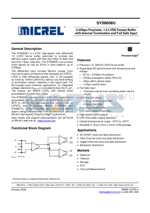 SY58608UMGTR datasheet - 3.2Gbps Precision, 1:2 LVDS Fanout Buffer